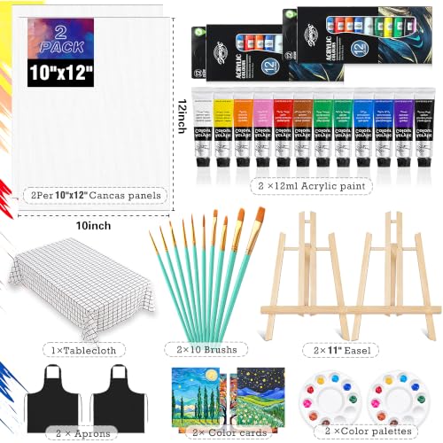 QUANWAISJ 10"x12" Sip and Paint Kit for Adults,Acrylic Paint Canvas Set,Couples Painting Kit Date Night,Piece Professional Painting Supplies Kit,Perfect for Art Enthusiasts.(2Pack)