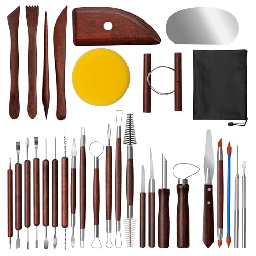 Amrules Clay Tools Kit, 31 PCS Red Pottery Tools, Practical Polymer Clay Sculpting Tools Kit, Air Dry Clay Tools Set for Adults, Pottery Craft, Dotting, Carving, Drawing, Molding, Modeling, Shaping - color: Red-31Pcs