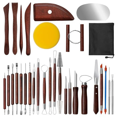 Amrules Clay Tools Kit, 31 PCS Red Pottery Tools, Practical Polymer Clay Sculpting Tools Kit, Air Dry Clay Tools Set for Adults, Pottery Craft, Dotting, Carving, Drawing, Molding, Modeling, Shaping - color: Red-31Pcs