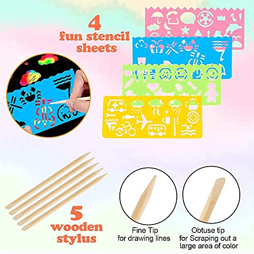 Mocoosy 60 PCS Rainbow Scratch Art Paper for Kids, Magic Scratch Paper Off Set Art and Craft Supplies, Black Scratch Pads Party Game Activities Birthday Gifts for Girls Boys 3 4 5 6 7 8 9 Years Old