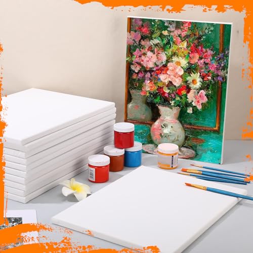 Ireer 24 Pcs Stretched Canvas Bulk, White Canvases for Painting, Cotton Blank Canvas Boards for Kids, Art Supplies Panels for Oil, Acrylic, Watercolor Paint(12 x 16 Inch)