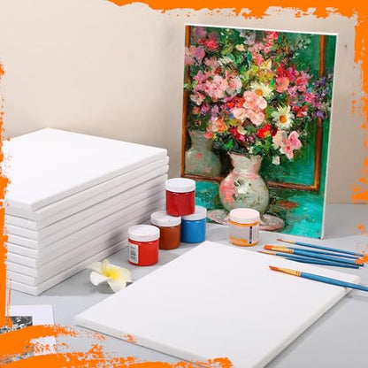 Ireer 24 Pcs Stretched Canvas Bulk, White Canvases for Painting, Cotton Blank Canvas Boards for Kids, Art Supplies Panels for Oil, Acrylic, Watercolor Paint(12 x 16 Inch)