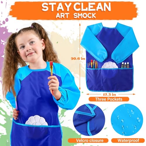 POPYOLA Acrylic Paint Set for Kids, Non Toxic Kids Painting Set with Tabletop Easel, Acrylic Paints, Smock, Canvases, Wooden Stencils, Brushes, Painting Kit Gift for Beginner Student Toddlers - color: Blue