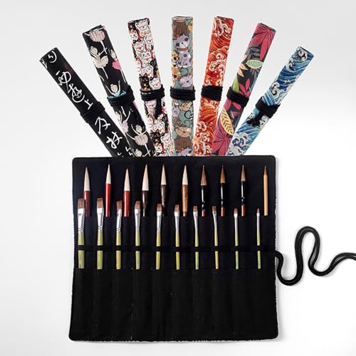 Funny live Paint Brush Holder Art Supplies, Artist Brush Holder & Art Supply Storage Organizer Roll-Up Case Bag, Protect Acrylic Oil Watercolor Paintbrushes (Maple Leaf-20 Slot Pockets) - style: Maple Leaf-20 Slot Pockets