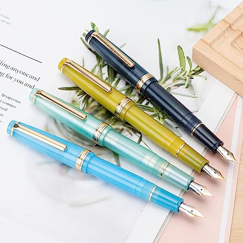 Jinhao 82 Acrylic Fountain Pen, Iridium Fine Nib with Ink Converter, Transparent Dark Blue Classic Design Smooth Writing Pen (Gold Trim) - color: Dark Blue Clear (Gold Trim), style: Fine (0.5 mm)