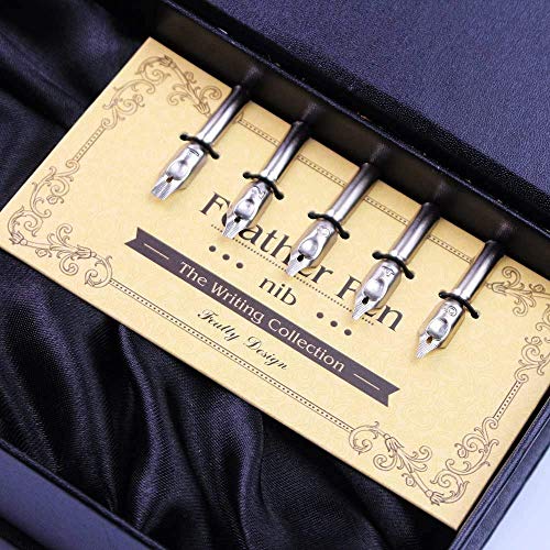Feather Quill Pen Ink Set-Vintage Peacock Feather Pen with Holder,5pc Metal Pen Nib Writing Calligraphy Pen Set for Beginner
