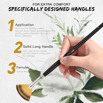 Golden Maple Fan Brushes, 3Pcs Soft Anti-Shedding Nylon Hair, Birch Wooden Long Handle Artist Paint Brush Set for Acrylic Watercolor Oil Painting