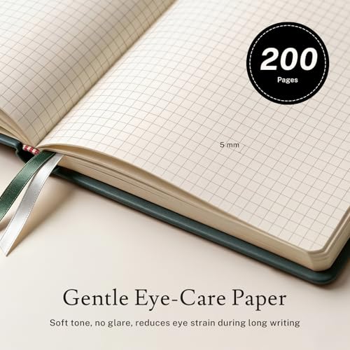 PAGELYST Graph Grid Paper Notebook, 200 Pages,4 Pack Leather Hardcover Notebook, A5 Medium 5.7'' x 8.3'', 100 GSM Thick Paper for Students, Math, Engineering (Dark Green) - color: Dark Green, size: A5-Grid