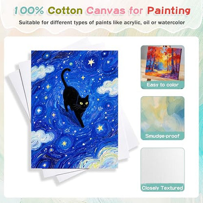 12Pack 8x10 Inch Canvas and Easel Set, Sip and Paint Kit for Adults,Art Canvas Bulk with Easels Stands, Trays,Small Paint Brushes,12 Colors Mini Acrylic Paint Set for Couples,Kids and Party Supplies