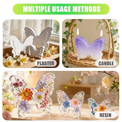 Butterfly Resin Molds, Butterfly Candle Molds Silicone, Flexible Effortless Demoldable Epoxy Molds for Resin Casting, Soap, Candle, Flowers Preservation, Spring Decor & Birthday Gifts