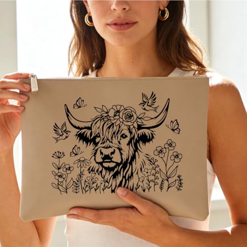 2 Sheets Highland Cow with Floral Silkscreen Stencil, Farmhouse Cow Self-Adhesive Silk Screen Printing Stencils Reusable Mesh Stencil for Painting on Wood, T-Shirt, Home Craft - color: Highland Cow