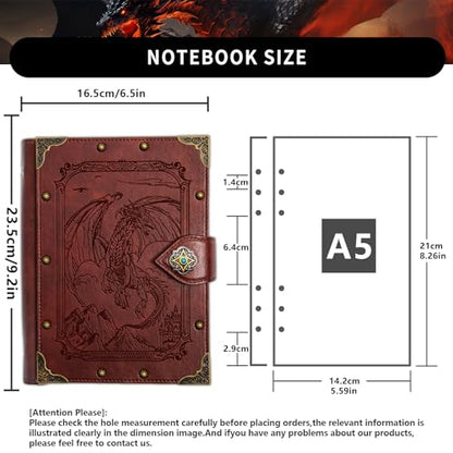 DUROTAN DND Dragon Journal Notebook,Unique A5 Binder 400 Page | For Dungeons and Dragons Gift D&D Accessories Sketchbooks Daily Diary - color: 4-Red-FlyingDragon