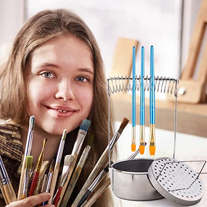Pssopp Paint Brush Washer Stainless Steel Paint Brush Cleaner Paint Brush Bucket with Wash Filter Screen Holder Spring Paint Brush