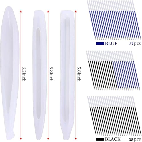 JANYUN 3 Pieces Pen Shape Resin Mold Ballpoint Pen Silicone Molds Epoxy Resin Molds Resin Casting Molds with 75 Pieces Ballpoint Refill Pens for DIY Resin Crafts Making (Black Blue) - color: Black Blue