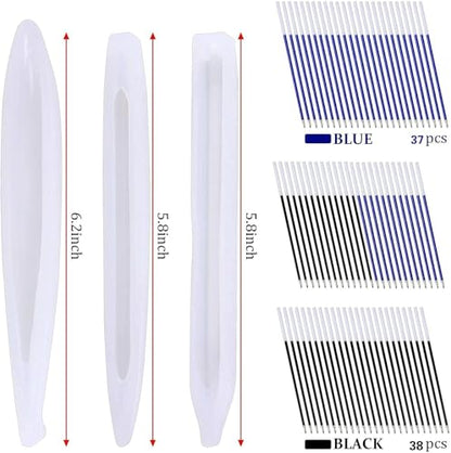 JANYUN 3 Pieces Pen Shape Resin Mold Ballpoint Pen Silicone Molds Epoxy Resin Molds Resin Casting Molds with 75 Pieces Ballpoint Refill Pens for DIY Resin Crafts Making (Black Blue) - color: Black Blue