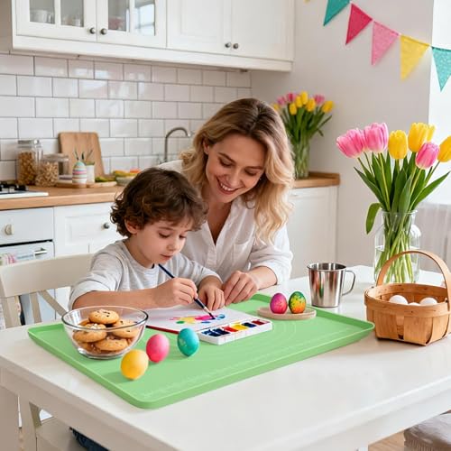 Silicone Art Mat for Crafts, Large 24x19.5 Inch Silicone Painting Mat & Craft Mat with Raised Edges for Artists, Jewelry Making, Playdough, Activities,Green - color: Green