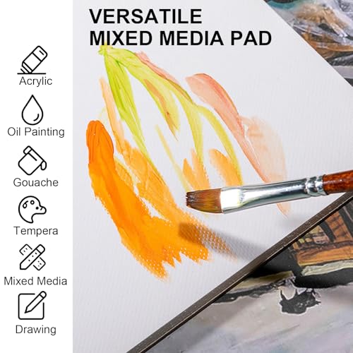 A4 Canvas Paper Pad for Acrylic Painting, 280GSM Heavyweight Canvas Notebook 10 Sheets, Acrylic Paper Painting Book for Oil Paint, Gouache and Mixed Media, Bound Canvas Pad for Artists and Beginners