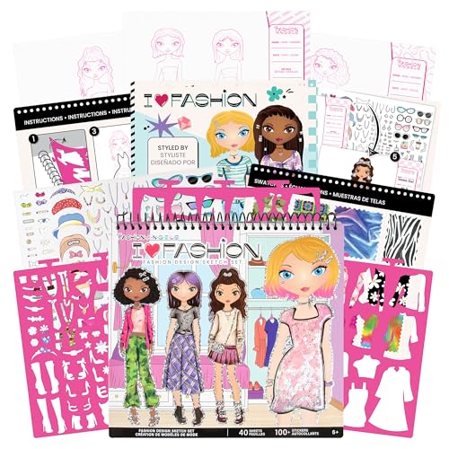 Fashion Angels I Love Fashion Sketch Portfolio, Includes Sketch Pad with Stencils & Stickers, Fashion Design Sketch Book for Girls, Ideal Drawing Kit for Kids - color: I Love Fashion