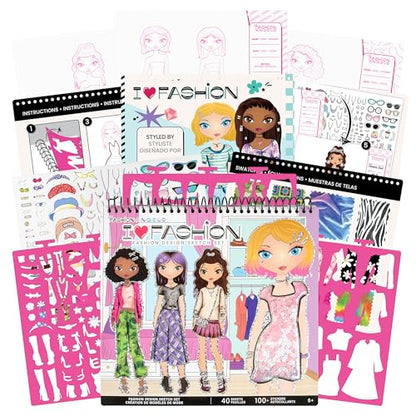 Fashion Angels I Love Fashion Sketch Portfolio, Includes Sketch Pad with Stencils & Stickers, Fashion Design Sketch Book for Girls, Ideal Drawing Kit for Kids - color: I Love Fashion