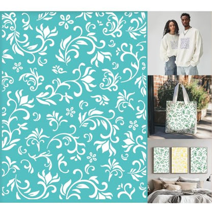 2 Pcs Flower Borders Silkscreen Stencil, Reusable Self-Adhesive Silk Screen Printing Plants Pattern Mesh Transfers Stencil for Painting on Wood Fabric DIY T-Shirt, 8.7x11 Inches - style: Plants