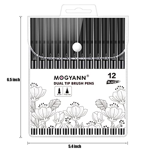 Drawing Pens, 12 Pack Dual Brush Pens Black Markers for Art Drawing Sketching - color: Black