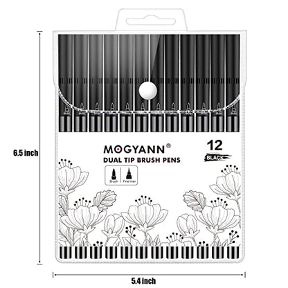 Drawing Pens, 12 Pack Dual Brush Pens Black Markers for Art Drawing Sketching - color: Black