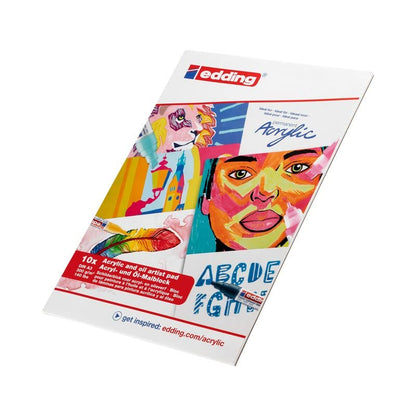 edding 30010 acrylic oil pad - white - 10 sheets in A3 - thick painting paper (300 gsm) - canvas-like paper for acrylic and oil paint, acid-free, ideal for professionals and beginners - color: 01: A3 - White