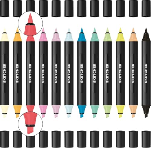 Sketcher Twin Tip Molotow Marker Set 12 Pack - Aqua Pro Ink Dual Nib 2-5mm Ink Pen Art Drawing Bundle (Main 2) - style: Main Kit 2