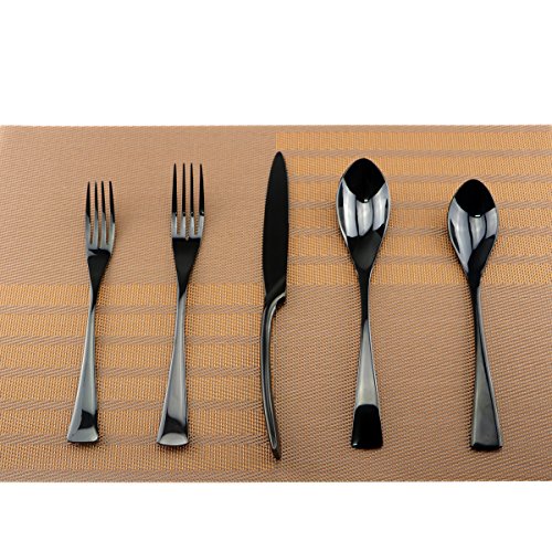 Mirror Polishing Black 18/10 Stainless Steel, 20-Piece Flatware Silverware Set Service for 4 Stainless Steel Cutlery Include Knife Fork Spoon Dishwasher Safe - size: 4-set-black