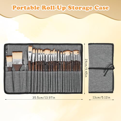 26 PCS Artist Paint Brushes for Acrylic, Professional Paint Brush, Nylon Bristles with Round, Filbert, Angle, Flat, Fan, Detail Brush, for Acrylic, Oil & Watercolor (Rosewood)
