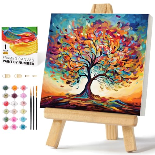 Framed Paint by Numbers Kit for Adults Beginners & Kids Ages 8-12, Tree of Life Acrylic Easy Paint by Number with Frame, Watercolor Paint by Number Kits on Canvas Framed (12 * 12 Inch, Without Easel) - color: BOP1PF04, size: 12 x 12 Inch