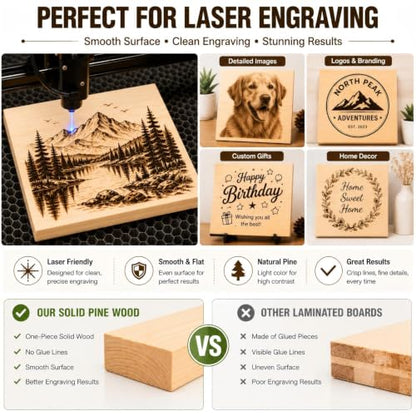 4 PCS Solid Pine Wood Blocks, 8 x 8 x 1 Inch One-Piece Unfinished Wood Panels for Wood Burning, Laser Engraving, Painting, DIY Signs, Home Decor and Craft Projects - size: 8x8x1 Inch