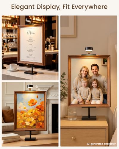 Adjustable Tabletop Easel Stand with Picture Frame Light, Picture Easels for Display Up to 29" H, Metal Picture Frame Holder Stand Table for Art, Photo (Black) - color: Black with Light 1Pack