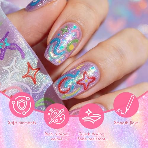 12 Colors Glitter Nail Art Pens Set, 3D Gel Nail Polish Pens Nail Art Drawing Pen Quick Dry Waterproof Nail Art Painting Pens kit for Home DIY Nail Art Design (SET A) - color: SET A