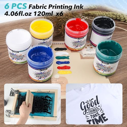 Ecoofor Screen Printing Kit 63 pcs All-in-One Set with 50 W UV Exposure Lamp, 3 Size Wood Screen Printing Frames, 6 Colors Screen Printing Ink, 15 A4 Inkjet Transparency Films & Emulsion Stripper