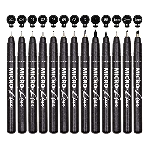 Micro-Pen Fineliner Ink Pens, 13 Pack Black Micro Fine Point Drawing Pen Waterproof Archival Ink Multiliner Pens for Artist Illustration, Sketching, Technical Drawing, Anime, Manga