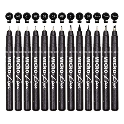 Micro-Pen Fineliner Ink Pens, 13 Pack Black Micro Fine Point Drawing Pen Waterproof Archival Ink Multiliner Pens for Artist Illustration, Sketching, Technical Drawing, Anime, Manga