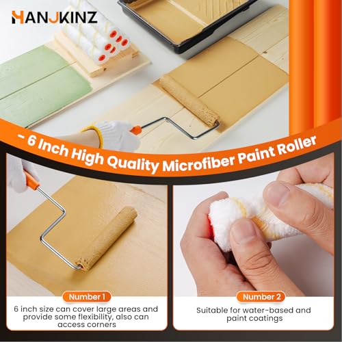 9 Pcs 6 Inch Small Paint Roller Kit with Microfiber Paint Roller Covers, Paint Tray with Liner, Mini Paint Roller for Painting Wall, Door, Cabinet - size: 9 Pcs 6 Inch Small Paint Roller Kit