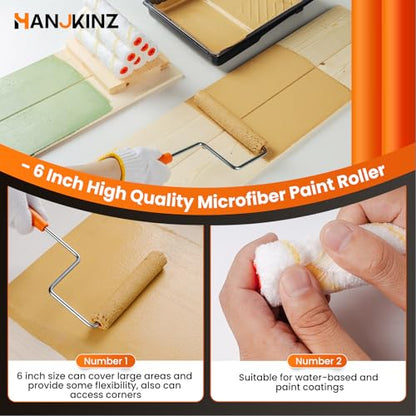 9 Pcs 6 Inch Small Paint Roller Kit with Microfiber Paint Roller Covers, Paint Tray with Liner, Mini Paint Roller for Painting Wall, Door, Cabinet - size: 9 Pcs 6 Inch Small Paint Roller Kit