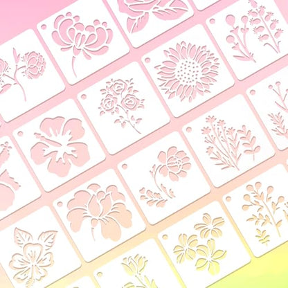 20 Pcs Flower Stencils for Crafts Reusable Flower Stencils for Painting on Wood Paintings Crafts Templates Drawing Stencil for Painting on Wood Rocks Canvas Fabric Glass Pottery