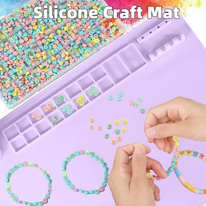 Silicone Painting Mat, 20"X16" Craft Mat,Large Art Mat with Built in Cup and Paintbrush Holder, Nonslip Clay Mats, Color Dividers Silicone Mats for Painting, Table, Resin and DIY Purple - color: Purple