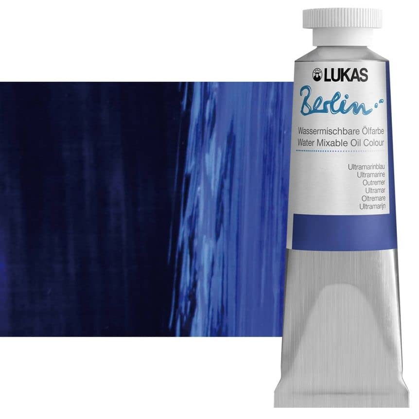 Lukas Berlin Pro Artists Water Mixable Oil Paint 37 ml Tube Ultramarine, Water Soluble, Lightfast Pigments, Quick Drying, Easy Clean-Up, Eco-Friendly, Professional Quality, 40 Color Range - color: Ultramarine, size: 1.25 Fl Oz (Pack of 1)