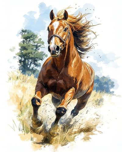GEEHEIY Paint by Numbers Kit for Adults, Running Horse DIY Painting on Canvas, Western Ranch Paint by Number Kit with Acrylic Paint, Equestrian Animal Wall Art Home Decor Gift 16x20 Inch - color: TRTDNF1P406