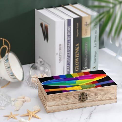 LGBT Rainbow Gay Pride Flag Handshake Love Pride Day Jewelry Box Wooden Rustic Multi-Purpose Organizer with Front Clasp for Jewelry, Crafts, Accessories & Small Items - color: style-9