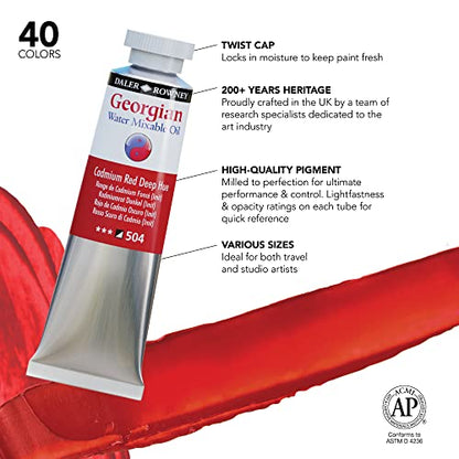 Daler Rowney Georgian Water Mixable Oil Paint Cadmium Red Deep Hue 37ml Tube - Art Paints for Canvas Paper and More - Oil Painting Supplies for Artists and Students - Artist Oil Paint for All Skills