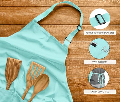 Utopia Kitchen 2 Pack Bib Apron, Adjustable with 2 Pockets, Water and Oil Resistant, Cooking Kitchen Chef Apron for Women Men - color: Aqua