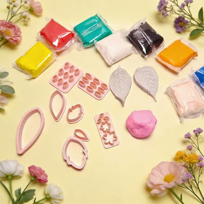 8 Pcs Clay Cutters Molds for Polymer Clay Jewelry, Press Mold and Cutter Set for Earrings, Floral Leaf Geometric Shapes with Mini Flower Press Tools for Crafts