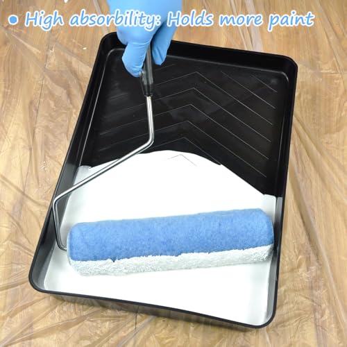 Great Andrew 18 Pack Paint Roller Covers 9 Inch 3/8-Inch Nap, Dense Fibers Large Paint Roller Kit for Painting Textured Smooth Rough Surfaces Walls Floors House - size: 18pcs, 9", Blue