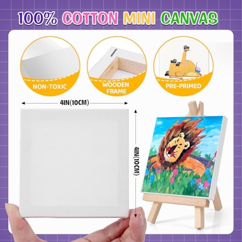 ESRICH 30 Pack Mini Acrylic Paint Kit,Canvas Painting Kit,4in Stretched Canva with 6in Easel,Acrylic Paint Strips,Palettes,Painting Brushes,Canva and Easel Set for Kids Artists Beginner,Gift - size: 30 set 4 x 4 inches