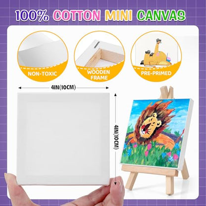 ESRICH 30 Pack Mini Acrylic Paint Kit,Canvas Painting Kit,4in Stretched Canva with 6in Easel,Acrylic Paint Strips,Palettes,Painting Brushes,Canva and Easel Set for Kids Artists Beginner,Gift - size: 30 set 4 x 4 inches